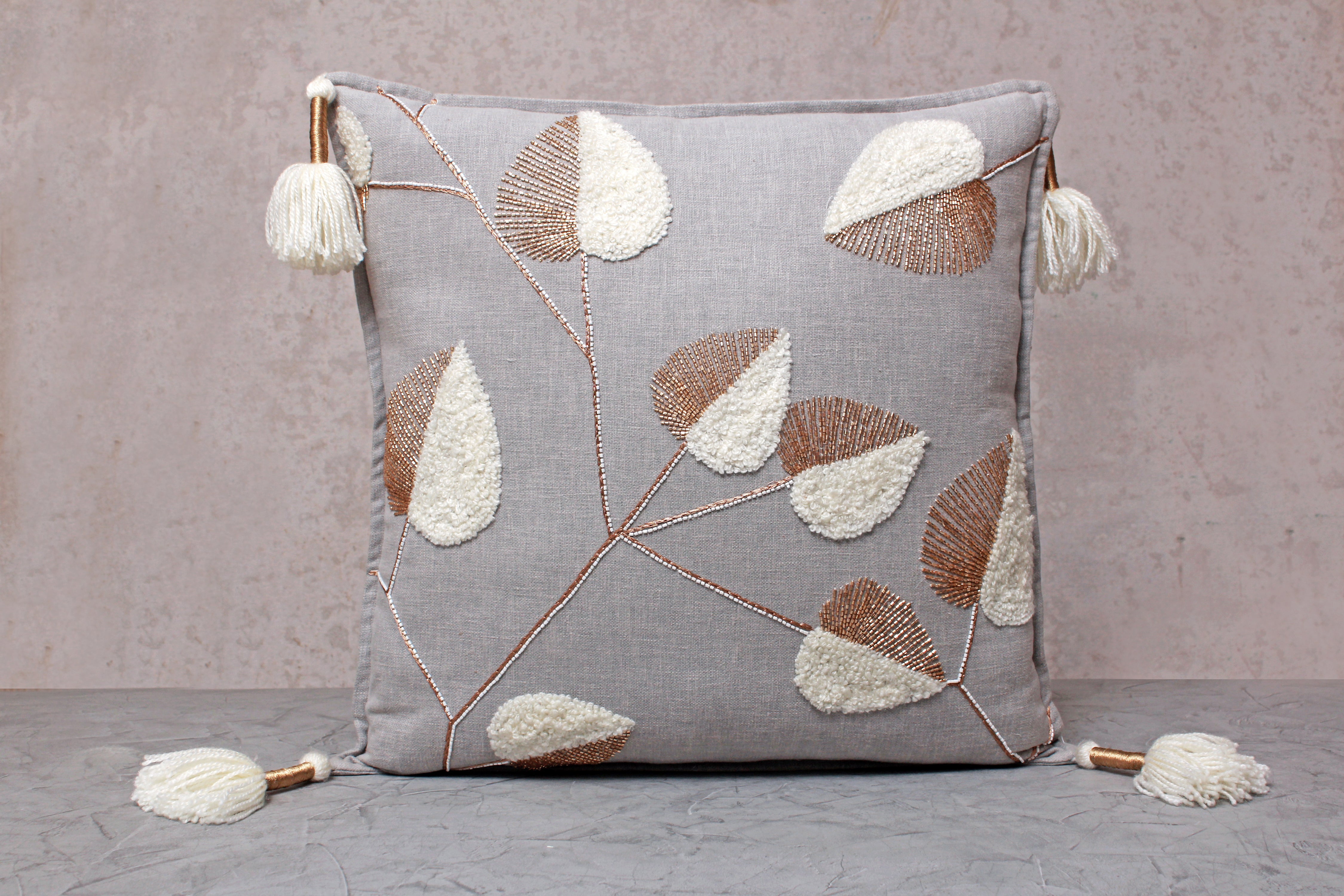 ISABELLA Grey Cotton Cushion Cover