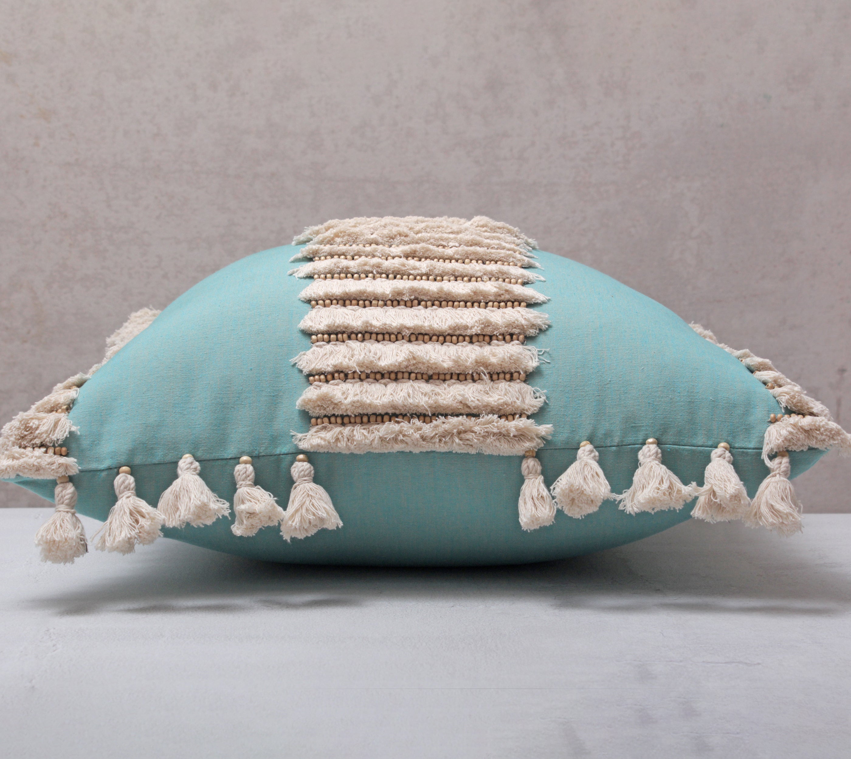 Blue and Cream Cotton Cushion Cover