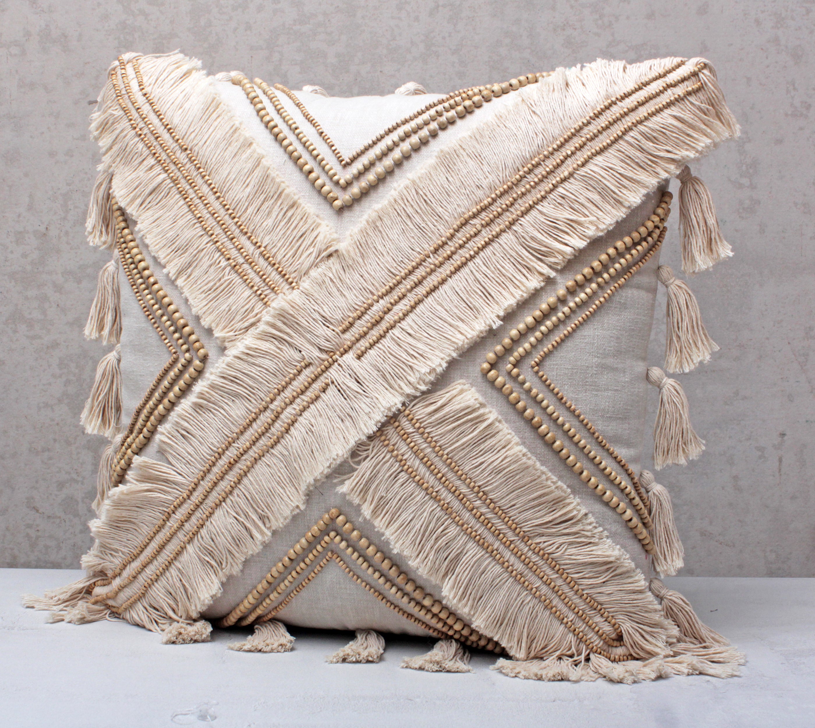 HAVEN Linen Color Cotton Fringe Cushion Cover