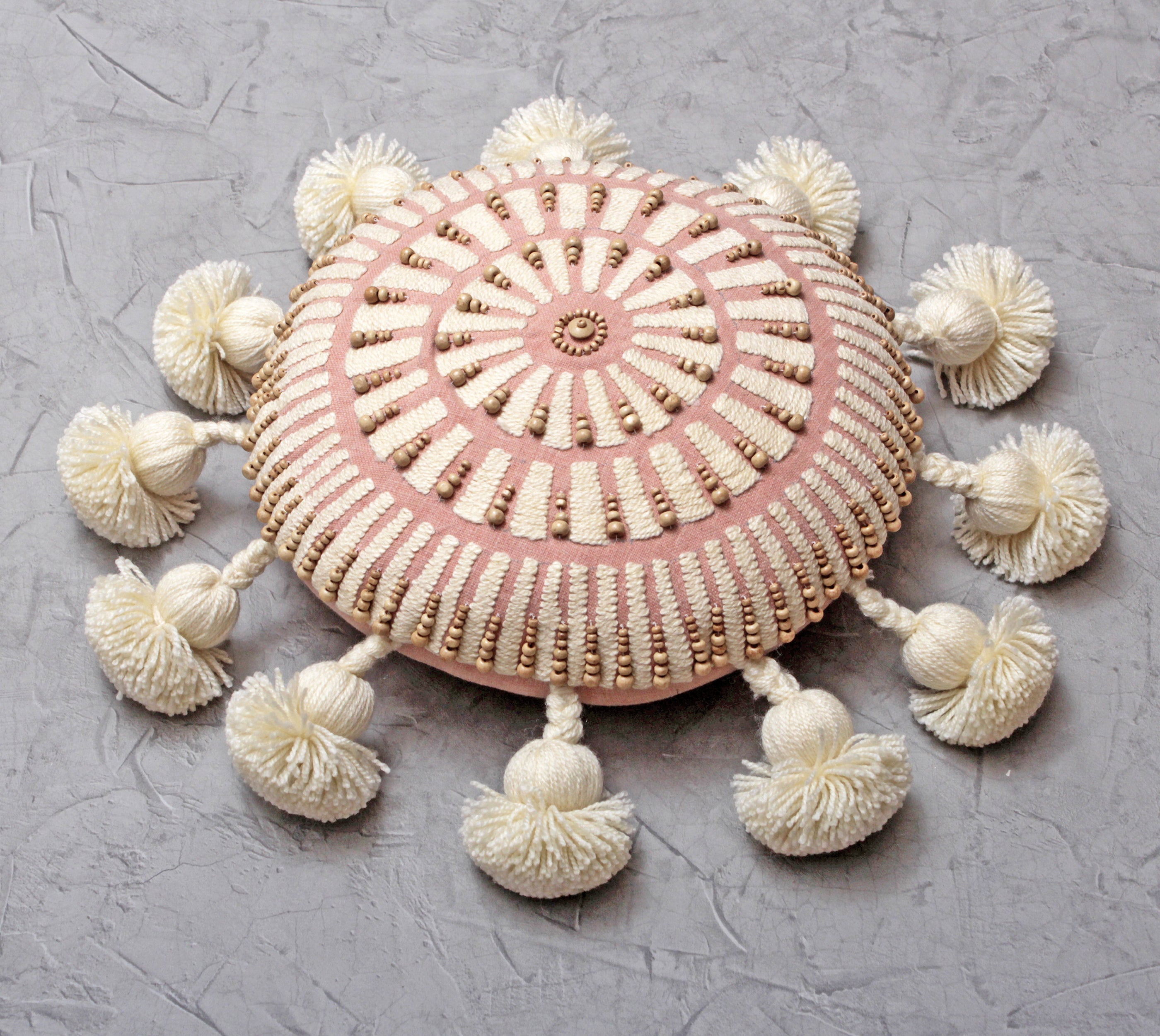 MAIGOLD Peach and Off-white Cotton Cushion Cover