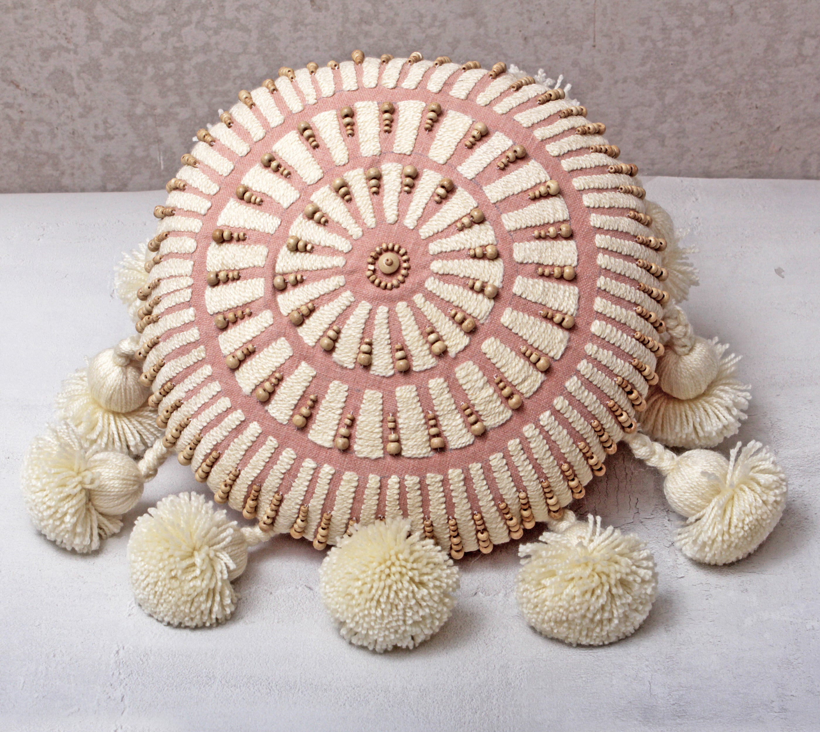 MAIGOLD Peach and Off-white Cotton Cushion Cover