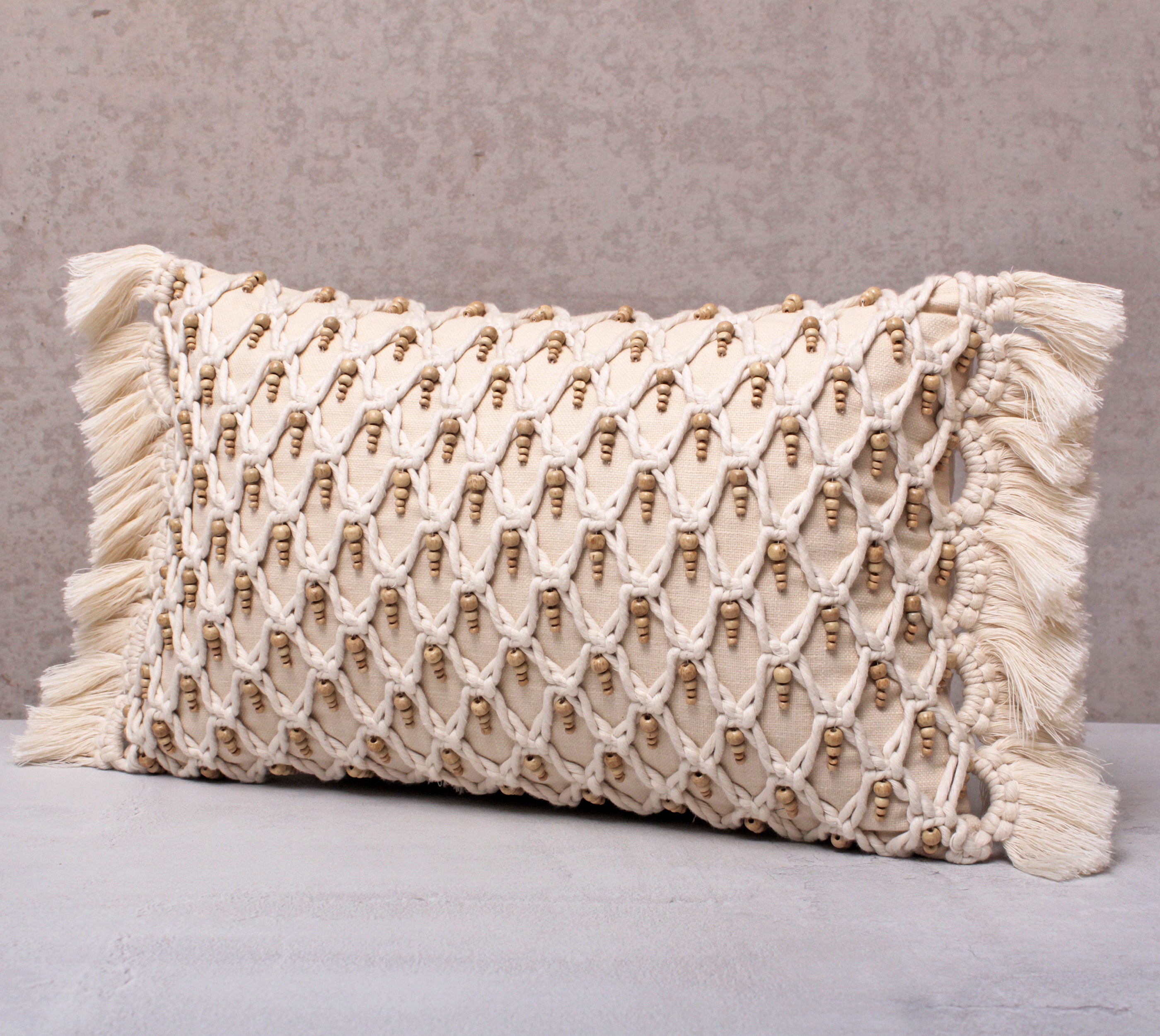 FREYA Off-white Macrame Cotton Cushion Cover