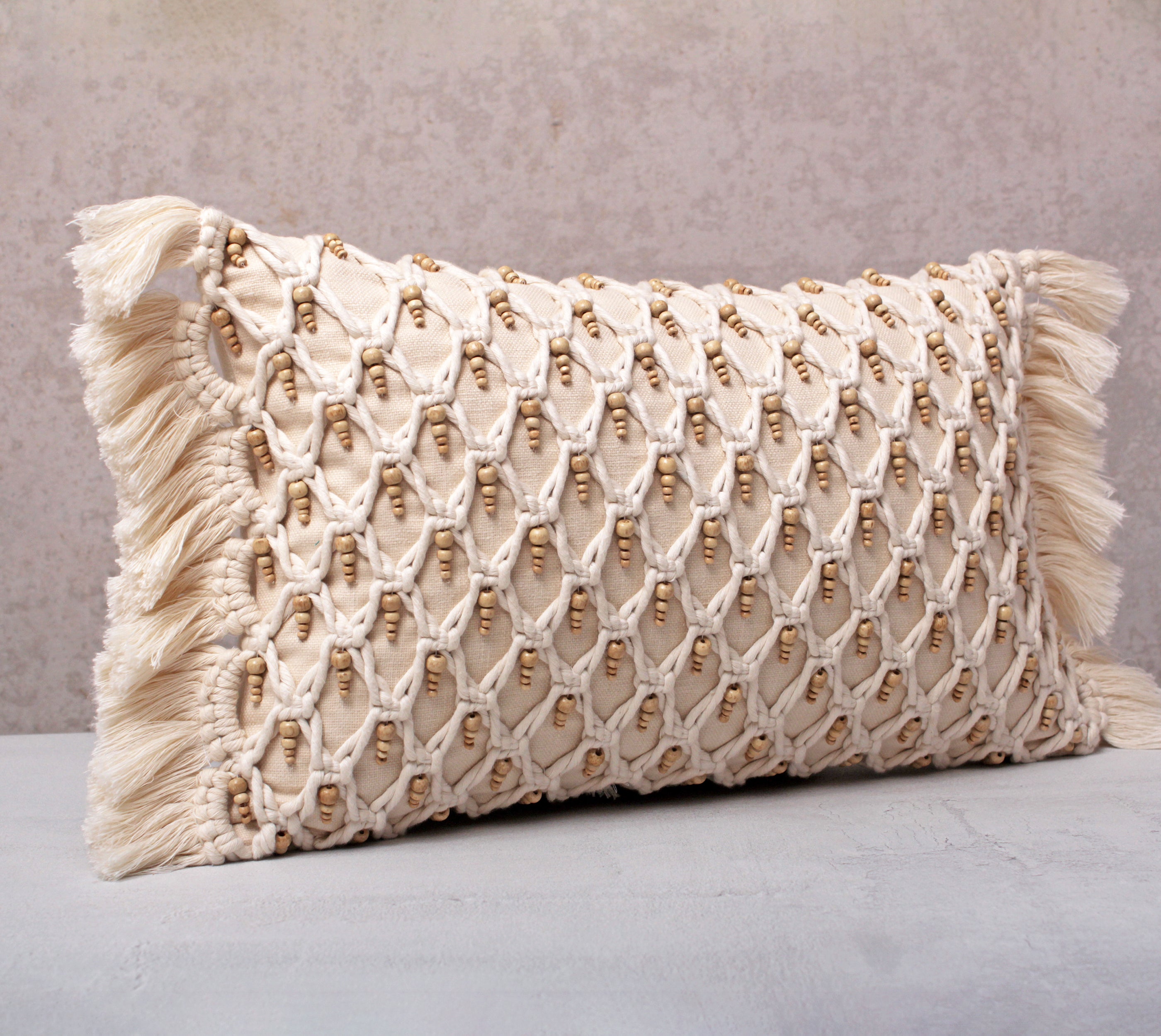 FREYA Off-white Macrame Cotton Cushion Cover