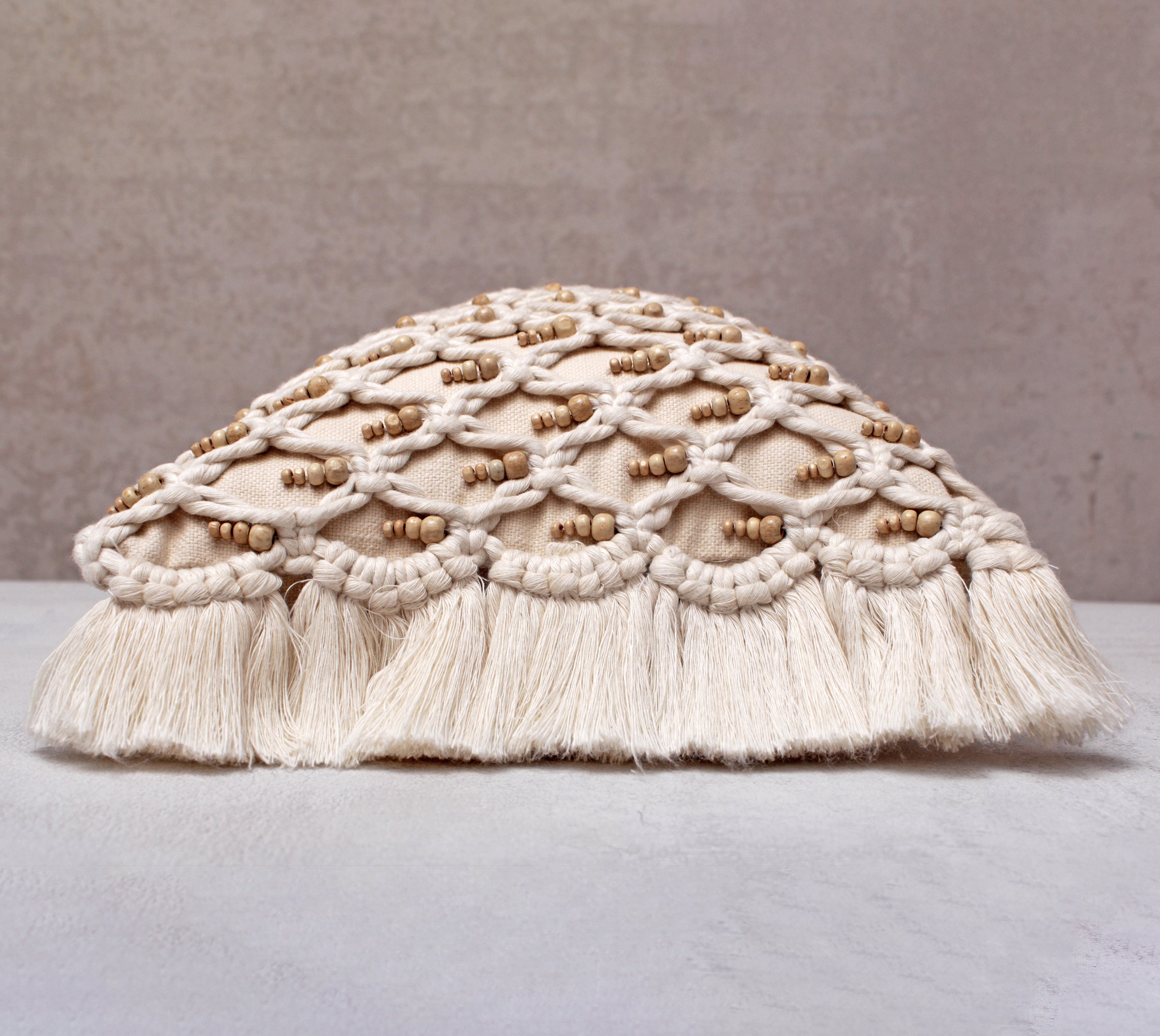 FREYA Off-white Macrame Cotton Cushion Cover