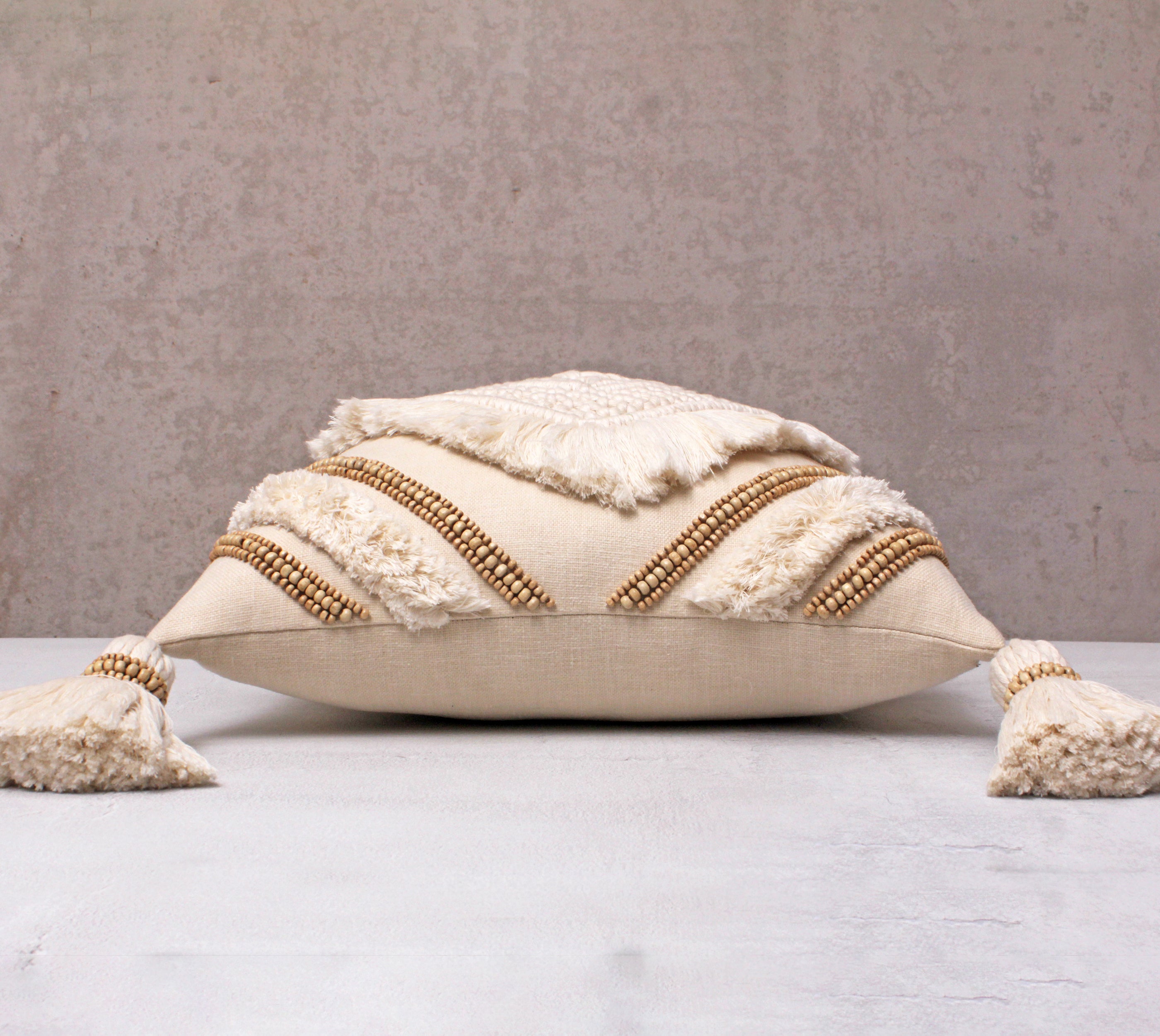 REVA Offwhite Macrame  Cotton Cushion Cover