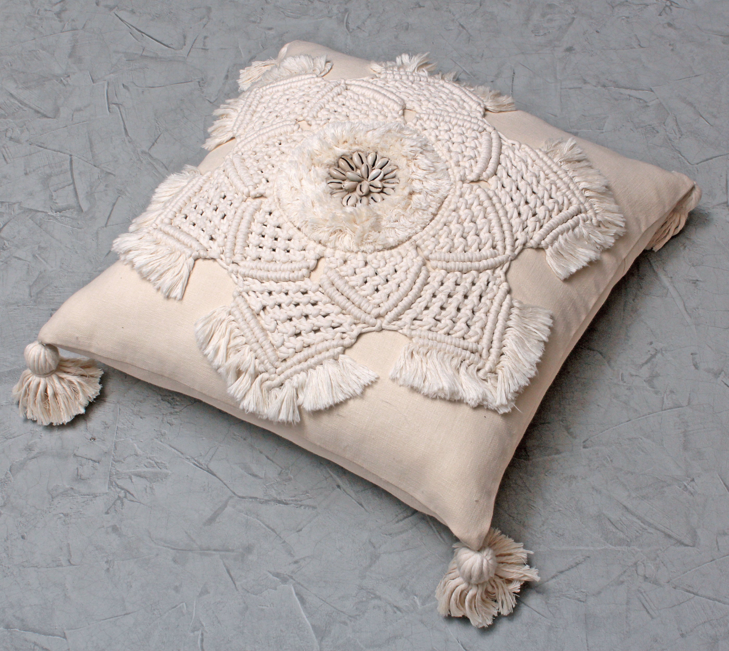 REVA Off-white Macrame Cotton Cushion Cover