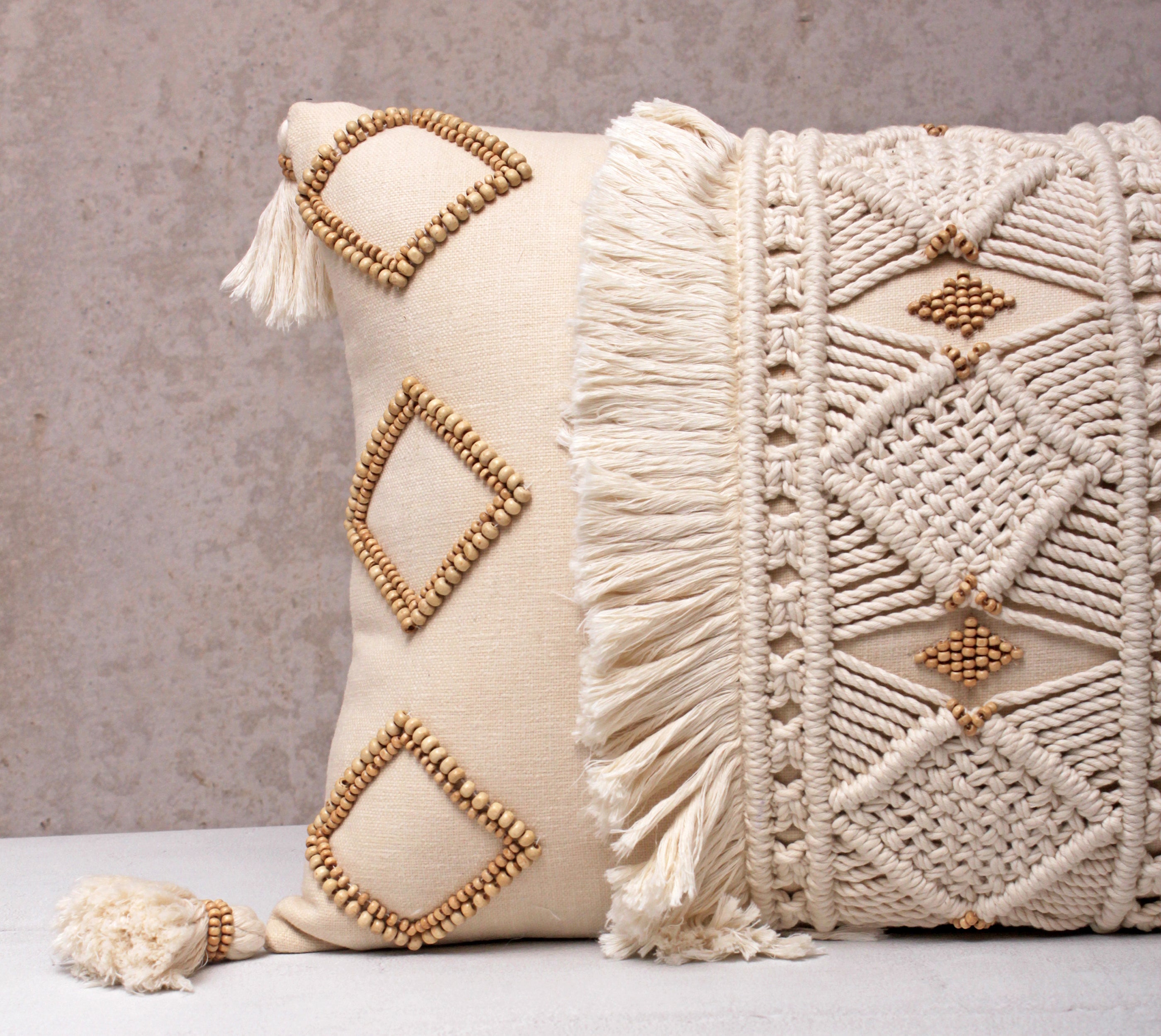 REVA Off-white Macrame Cotton Cushion Cover