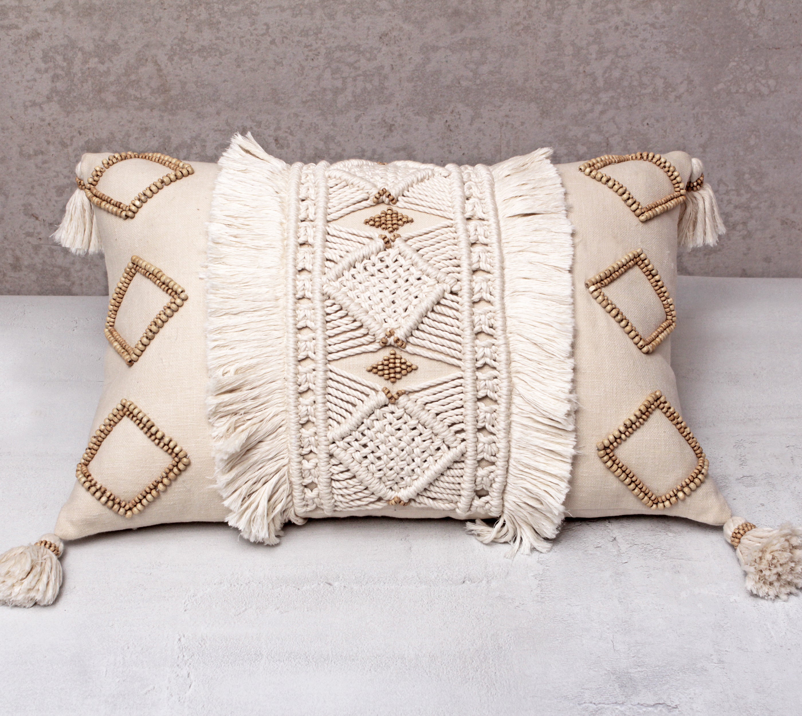 REVA Off-white Macrame Cotton Cushion Cover