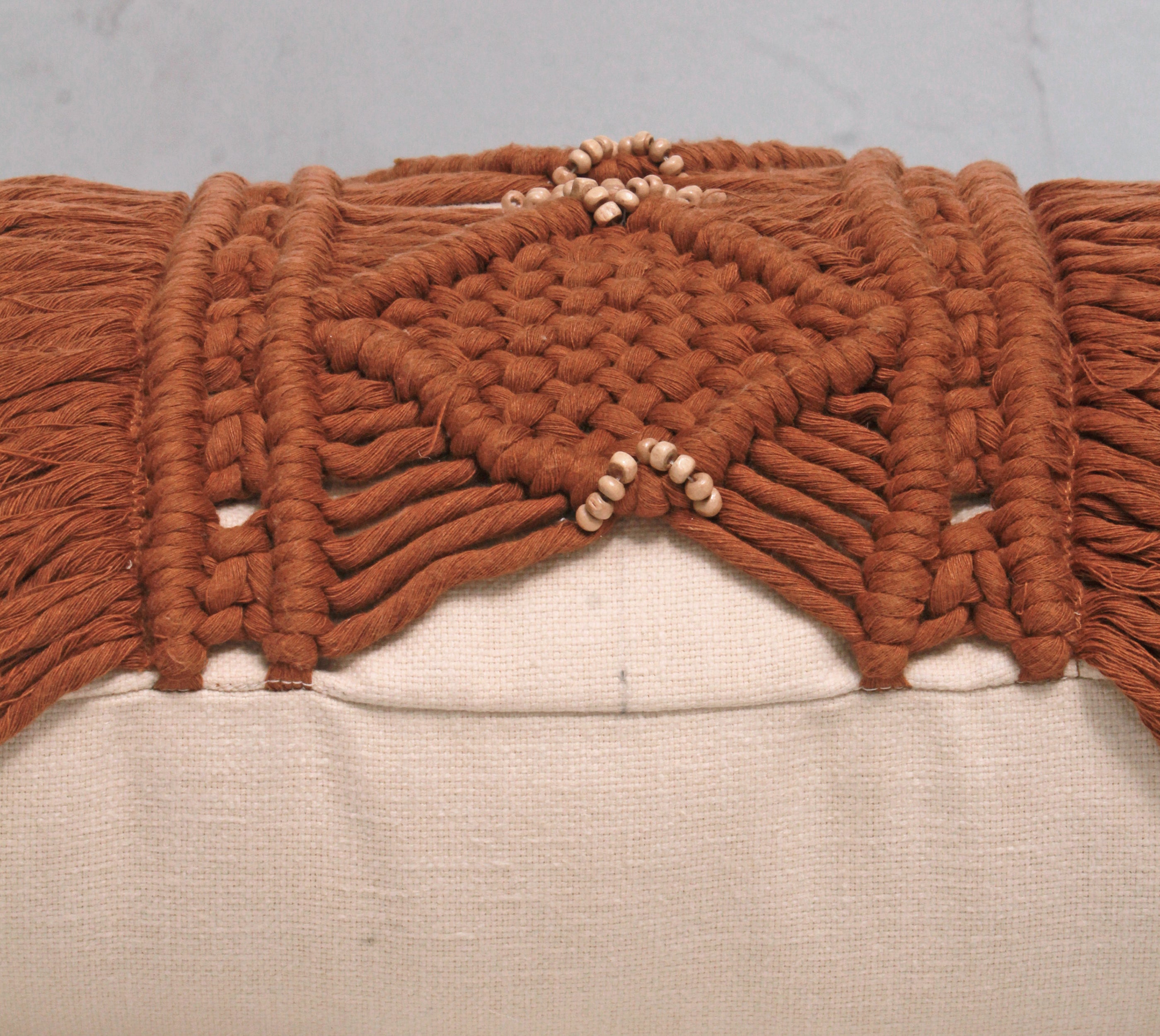 REVA Rust Off-white Macrame Cotton Cushion Cover