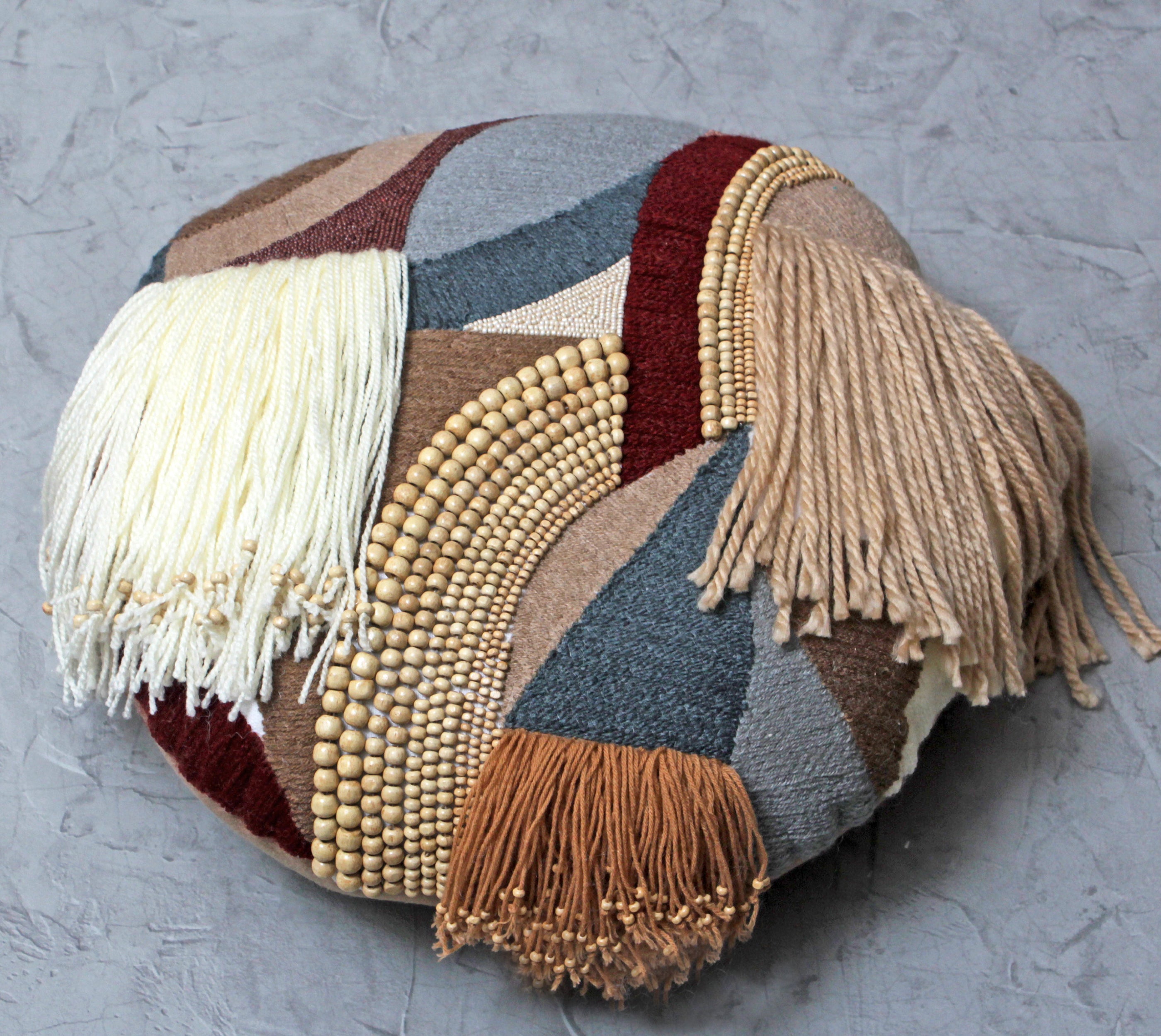 SHYLA Earthy Cotton Wool Fringes Round Cushion Cover