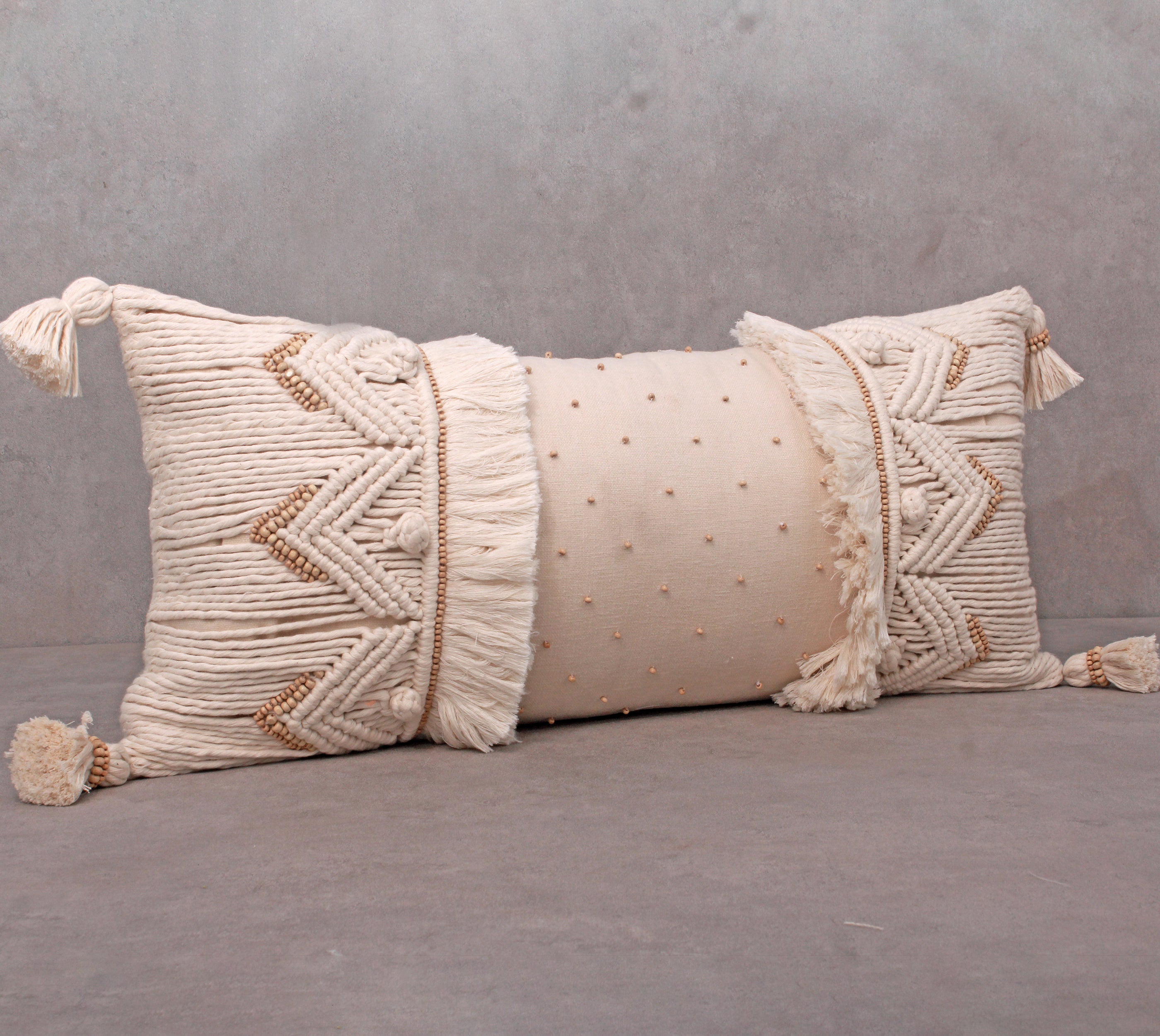 REVA Off-white Macrame Cotton Cushion Cover