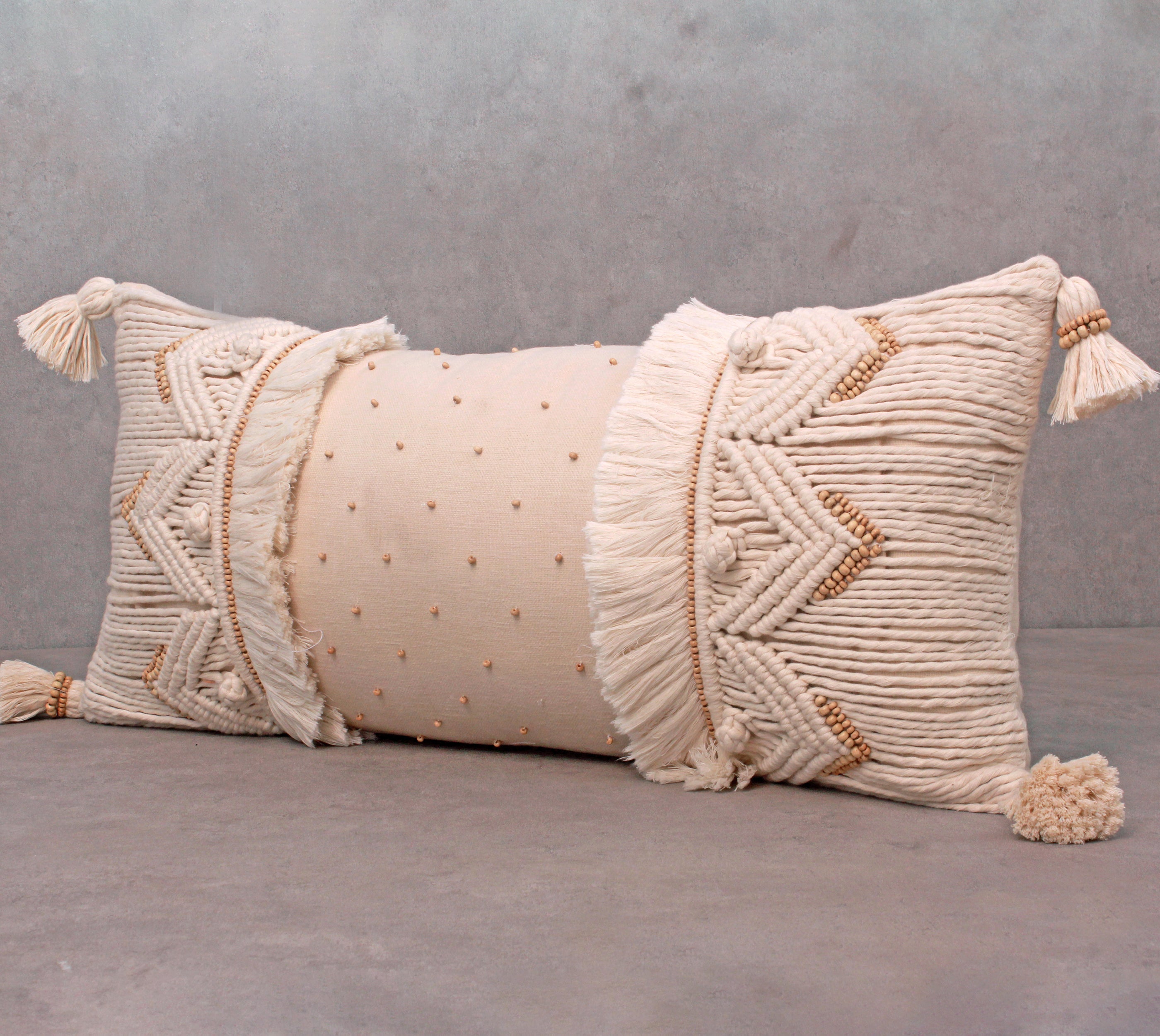 REVA Off-white Macrame Cotton Cushion Cover