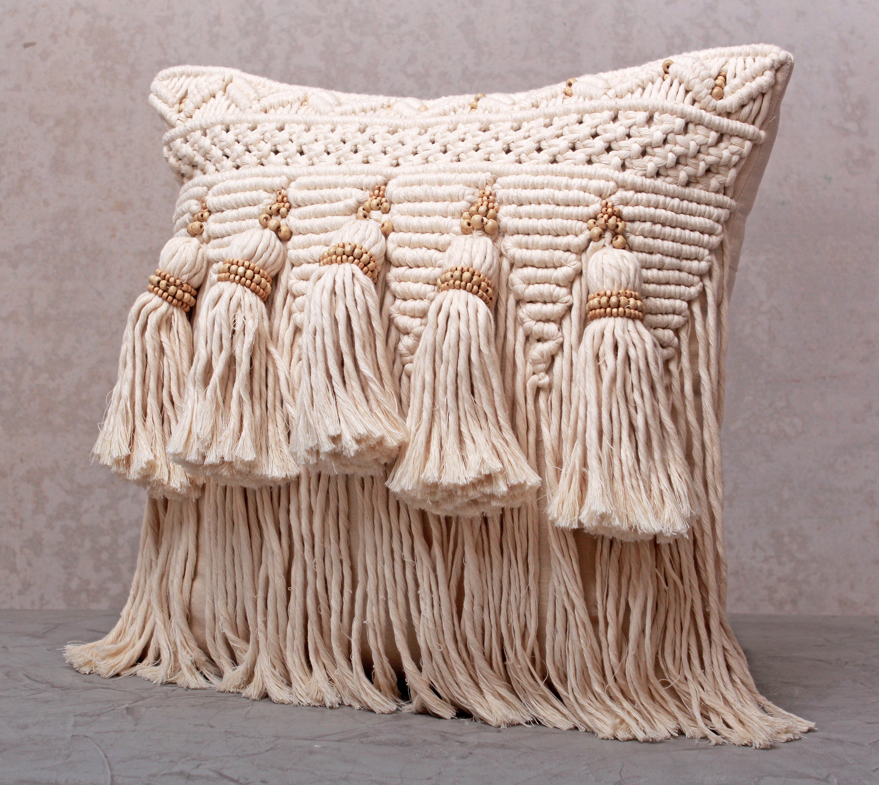 WREN Off-white Macrame Cotton Cushion Cover