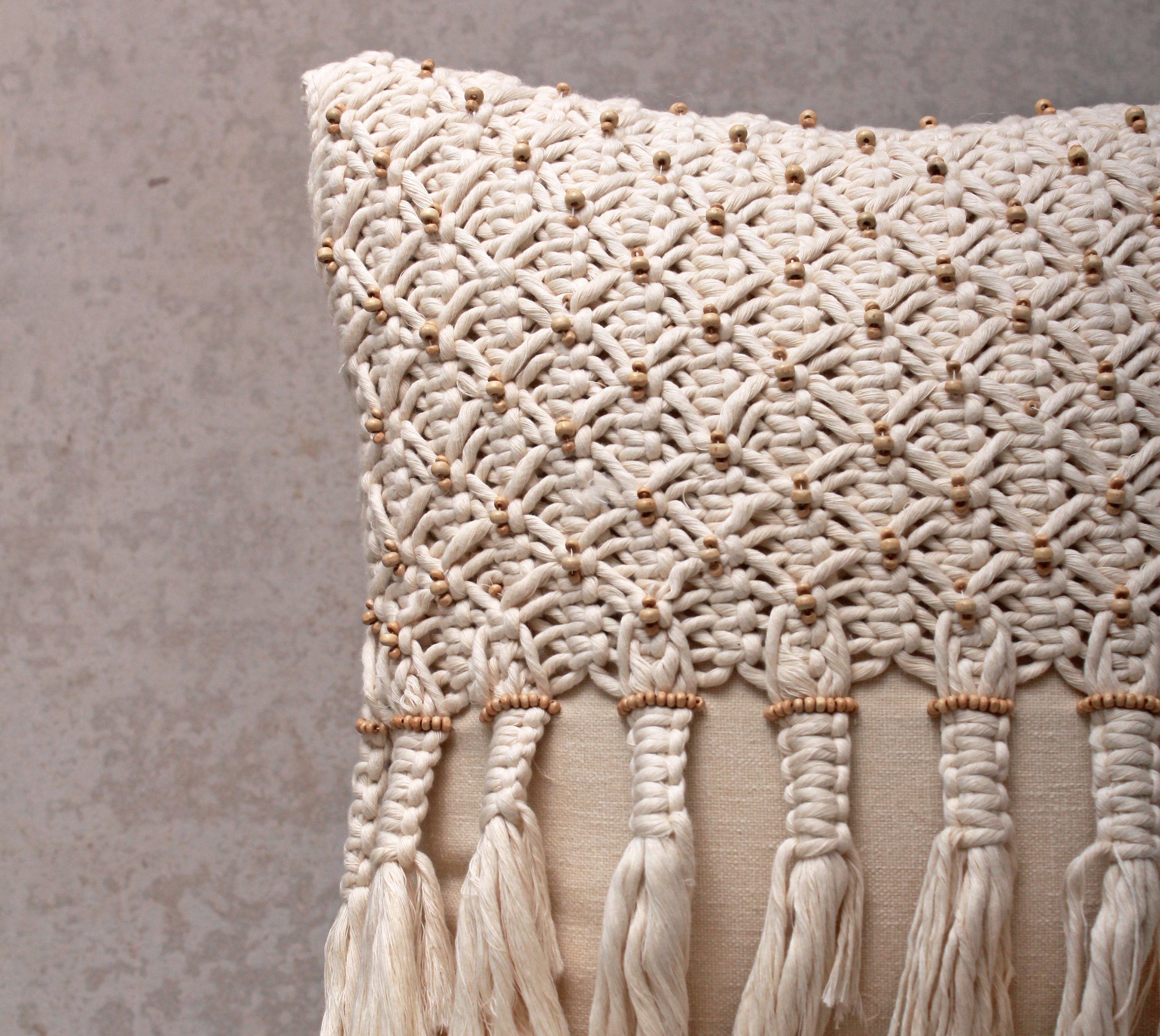 WREN Off-white Macrame Cotton Cushion Cover