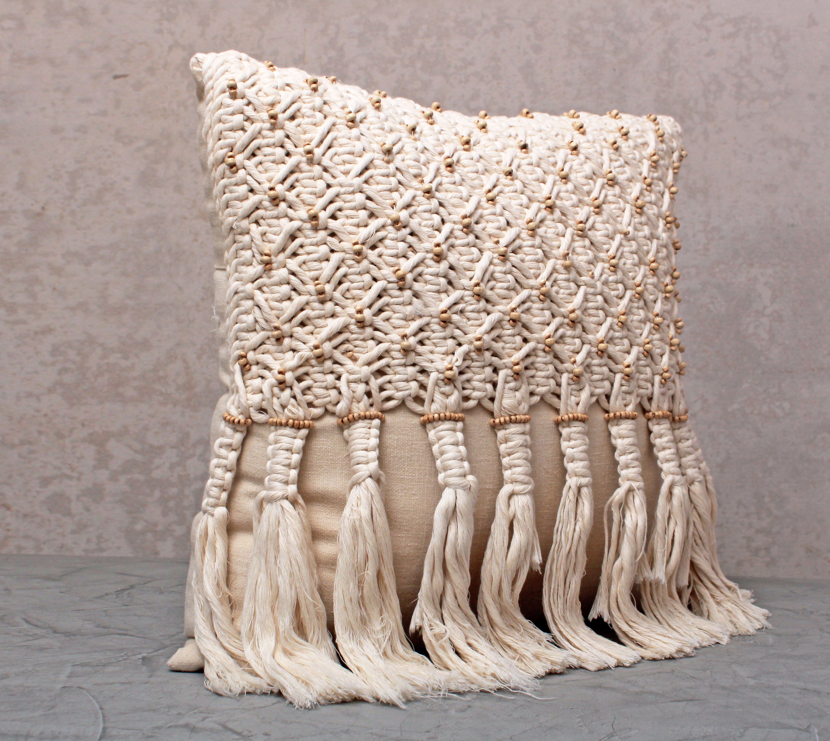 WREN Off-white Macrame Cotton Cushion Cover