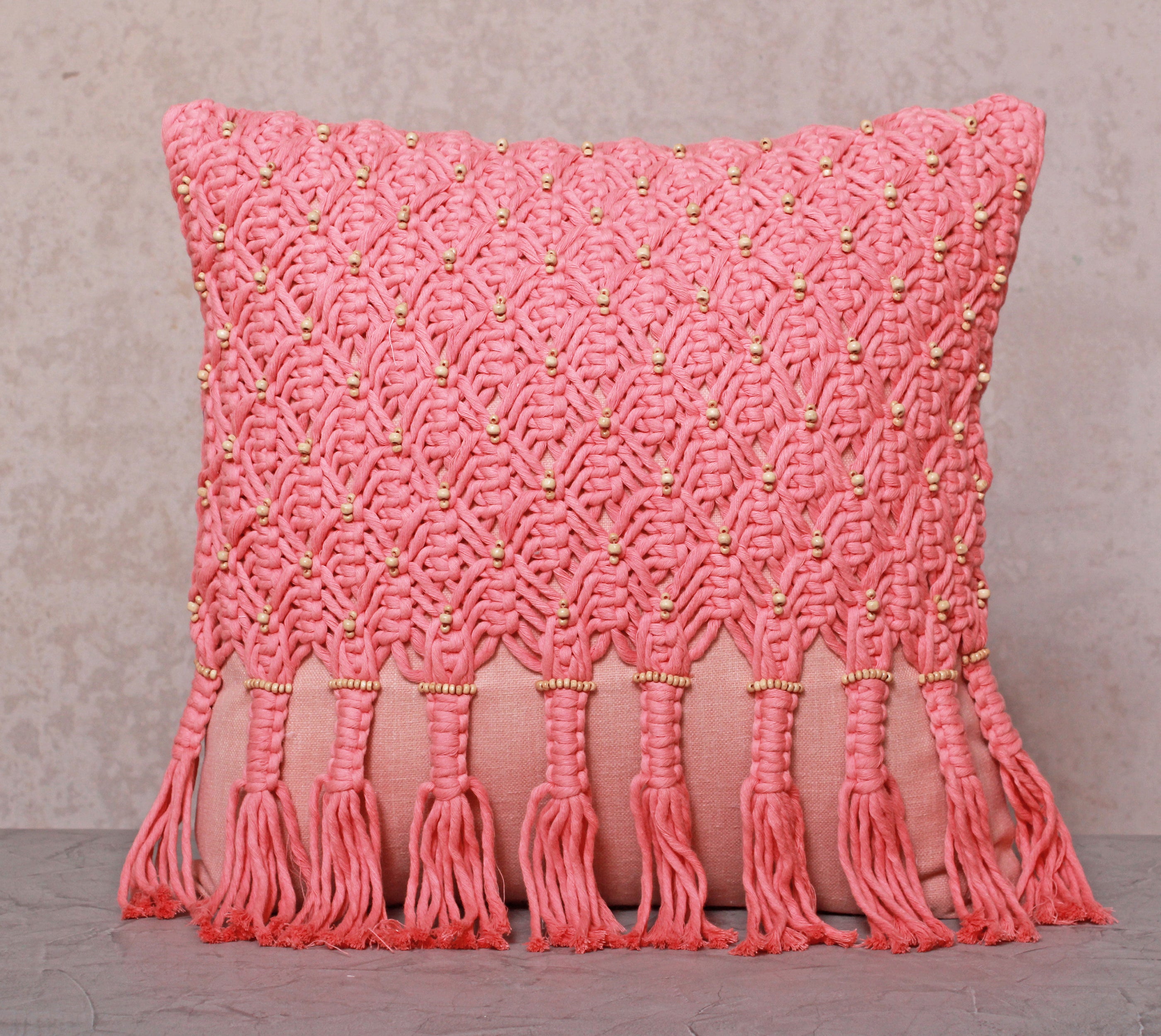 WREN Pink Macrame Cotton Cushion Cover