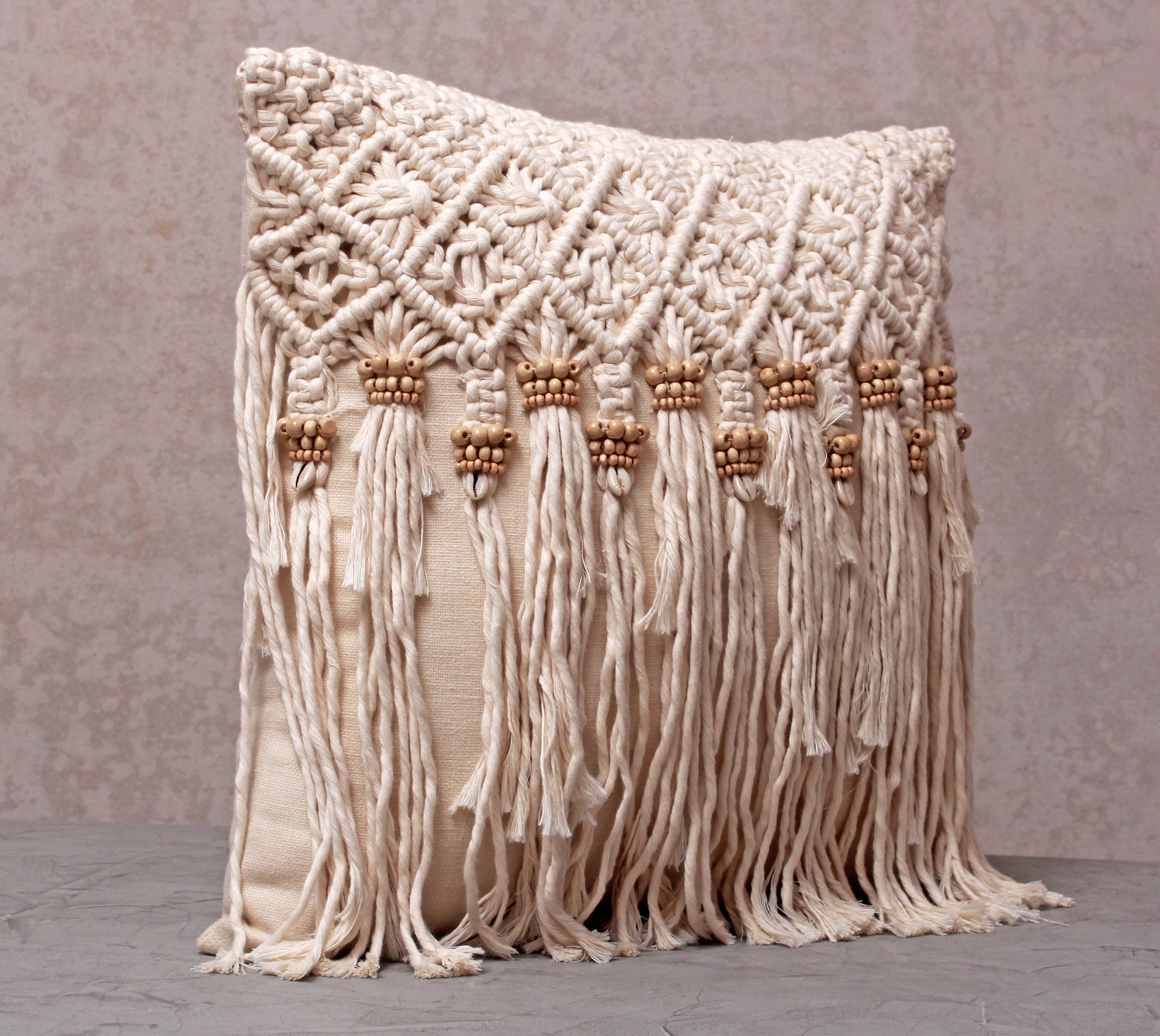 WREN Off-white Macrame Cotton Cushion Cover