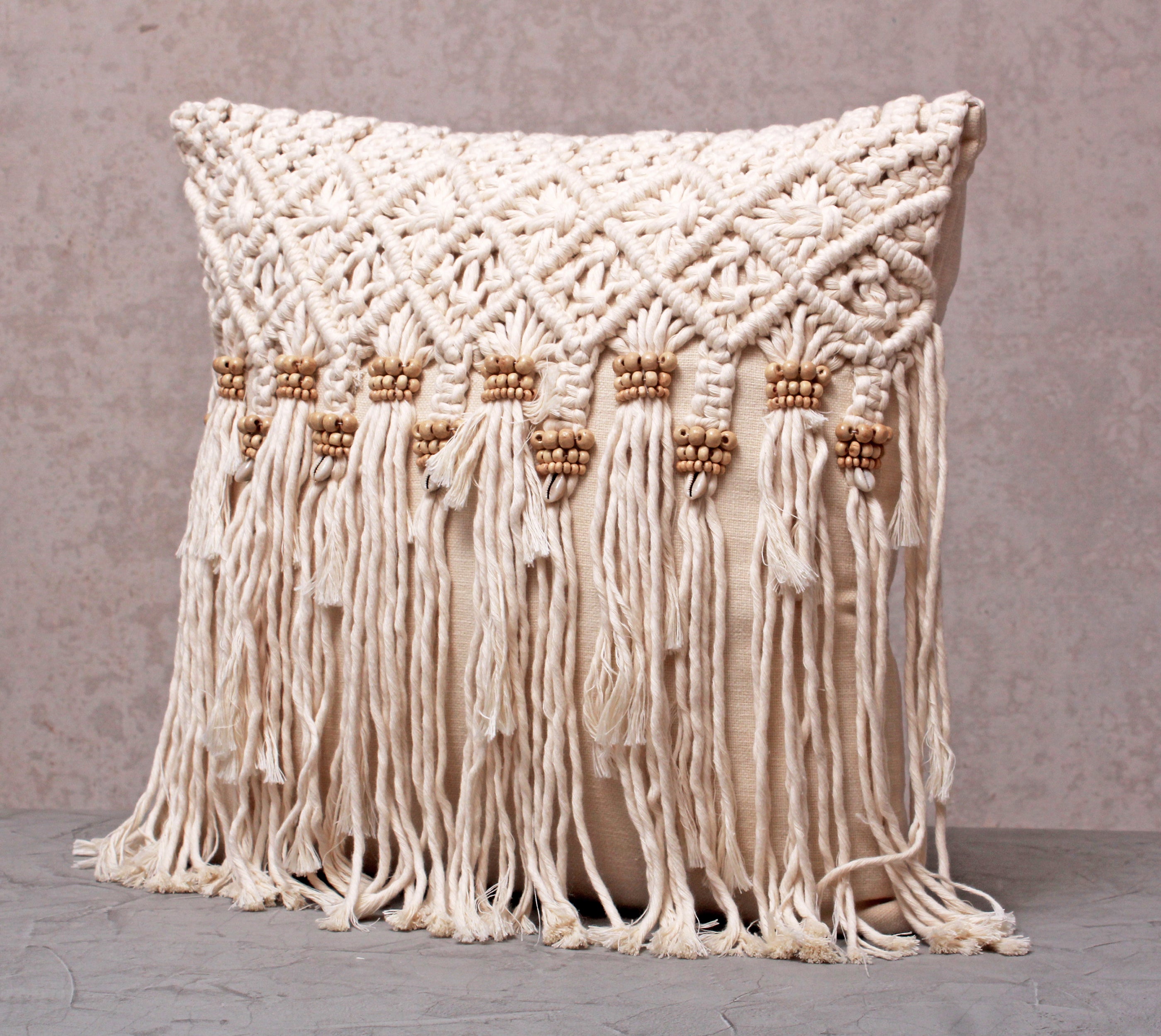 WREN Off-white Macrame Cotton Cushion Cover