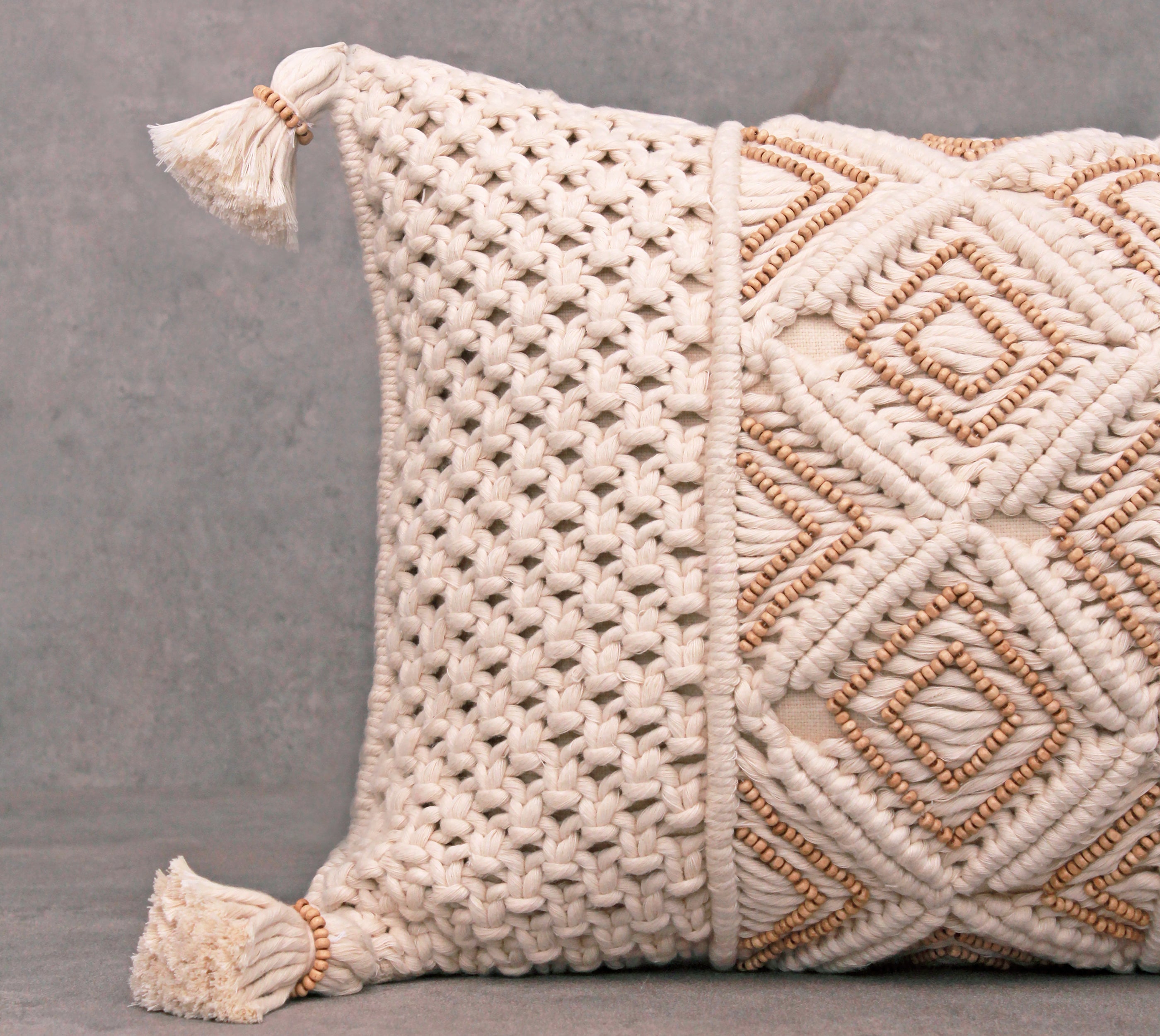 REVA Off-white Macrame Cotton Pillow Cover