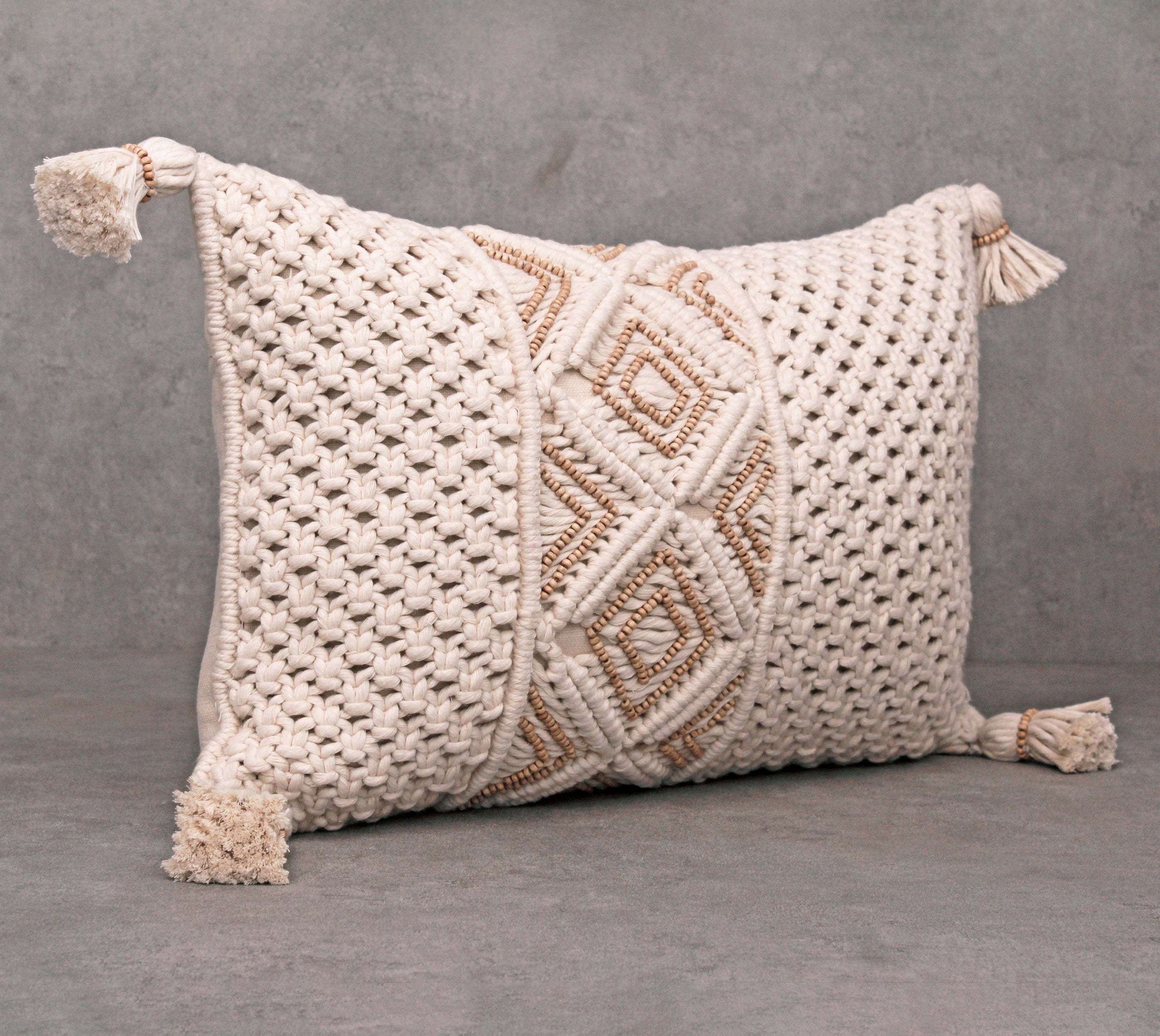 REVA Off-white Macrame Cotton Pillow Cover