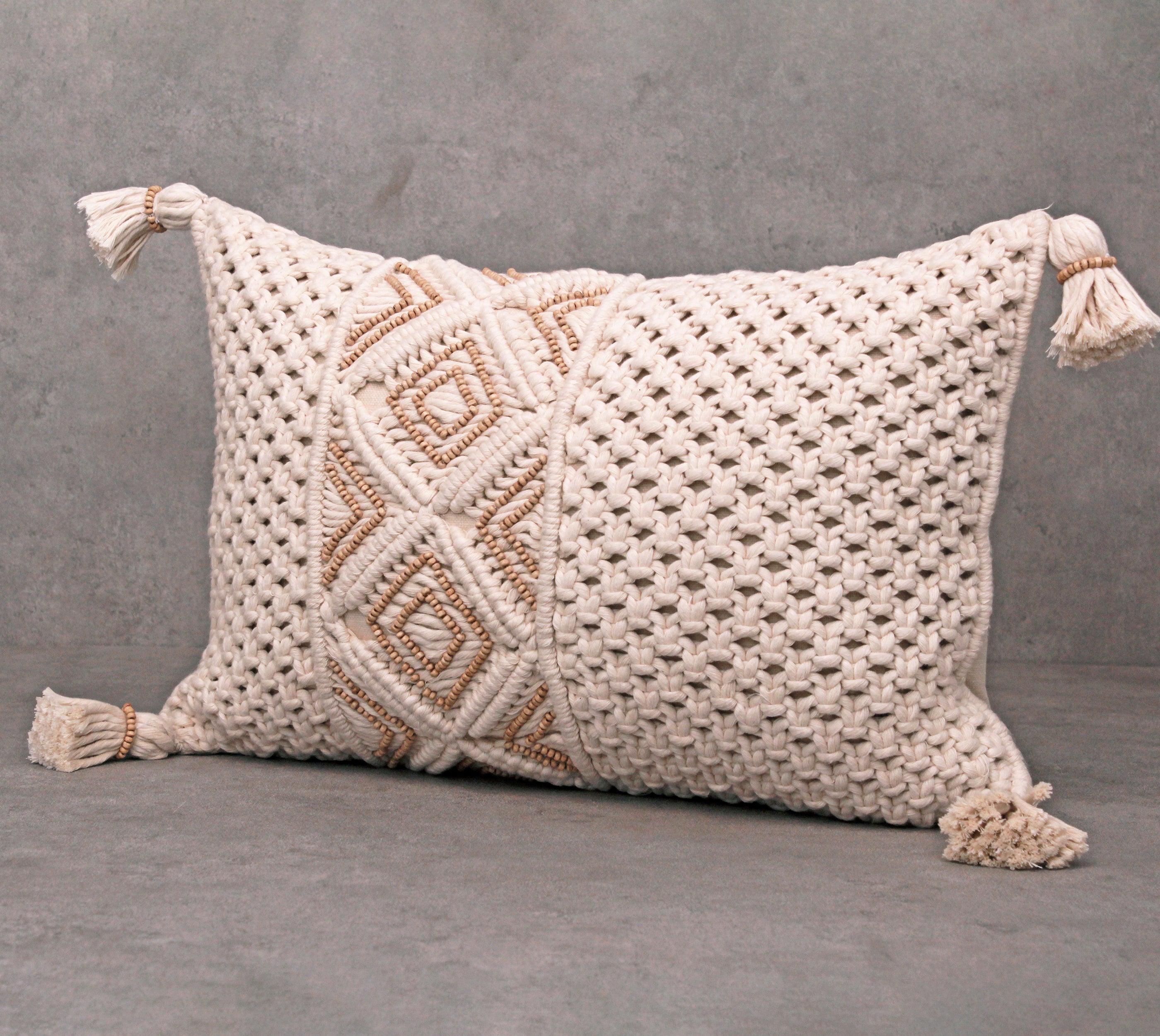 REVA Off-white Macrame Cotton Pillow Cover