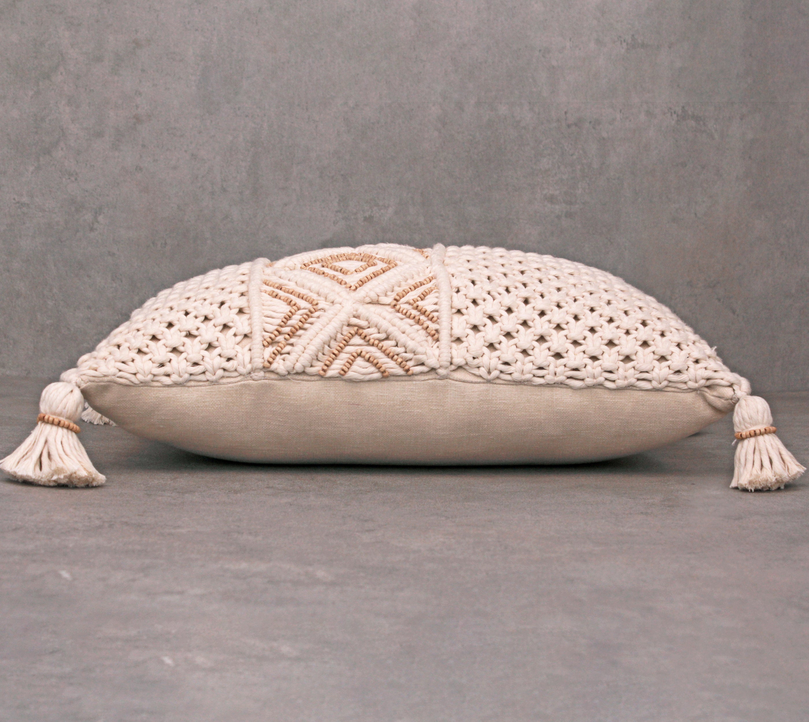 REVA Off-white Macrame Cotton Pillow Cover