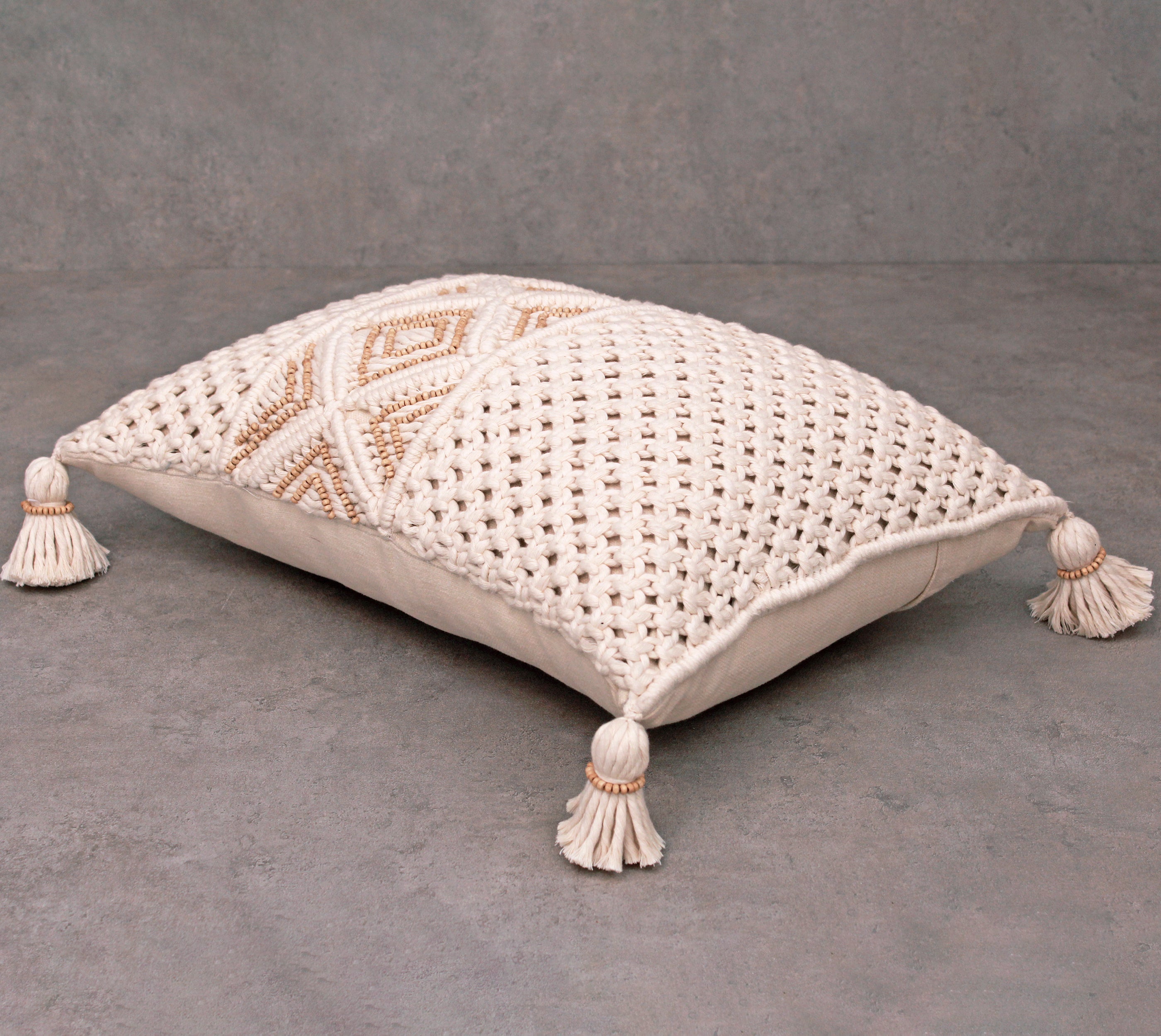 REVA Off-white Macrame Cotton Pillow Cover