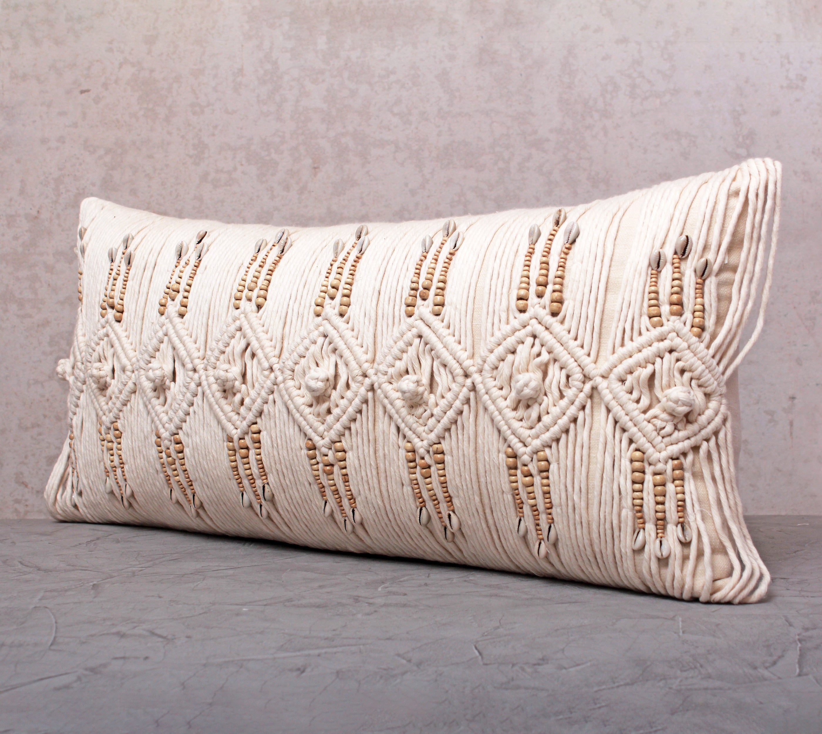 REVA Off-white Macrame Cotton Pillow Cover