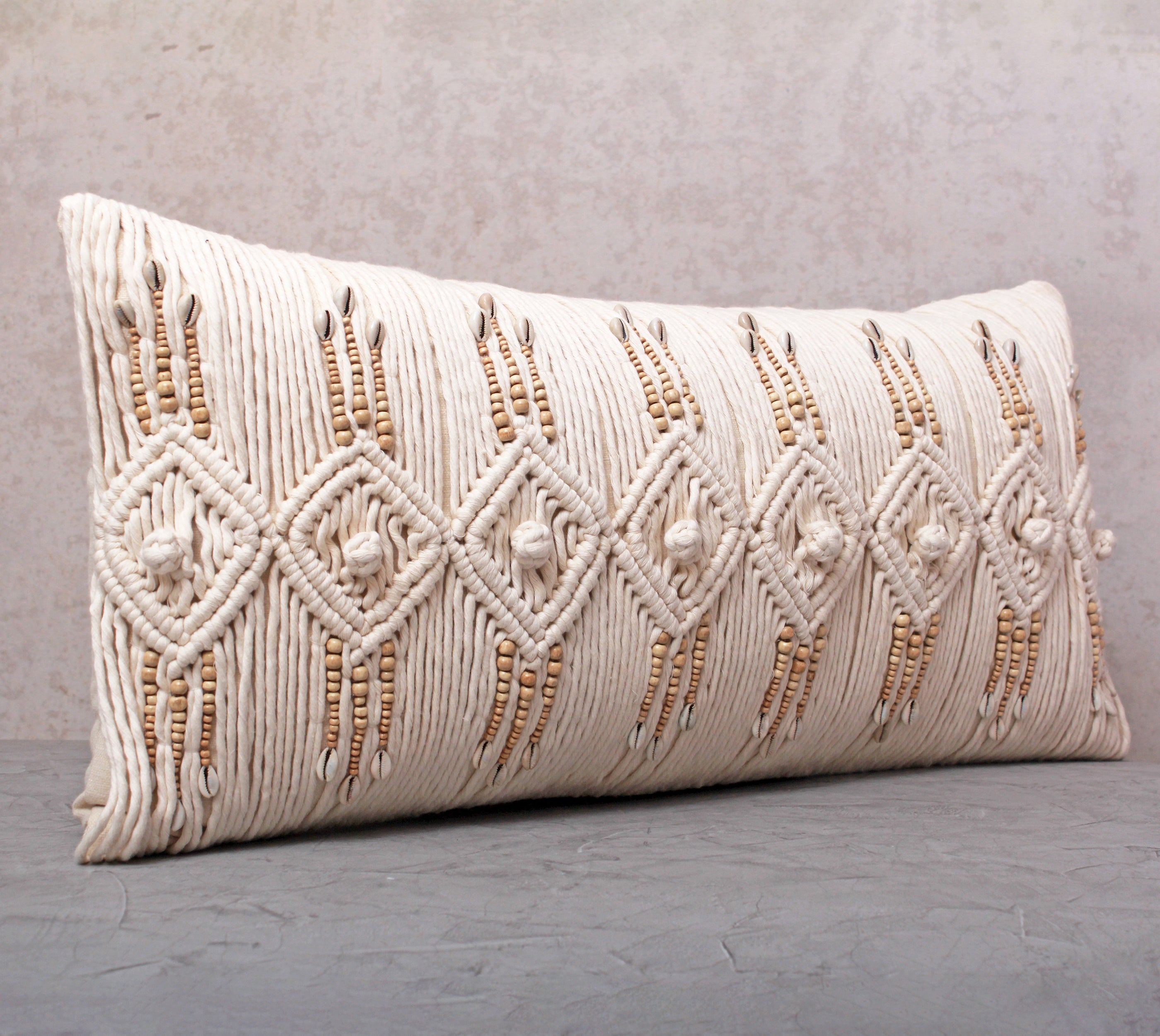 REVA Off-white Macrame Cotton Pillow Cover