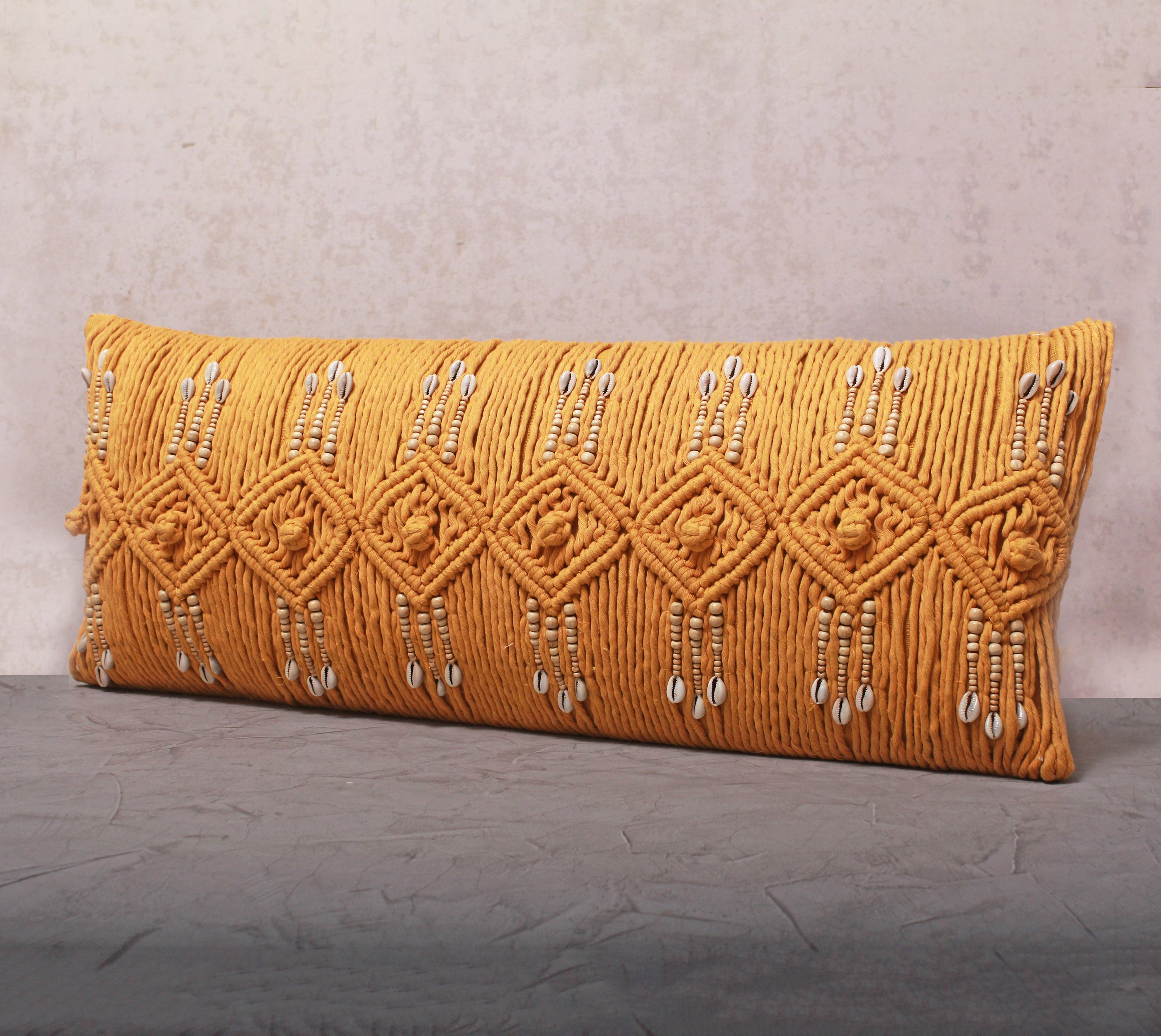 REVA Mustard Macrame Cotton Pillow Cover