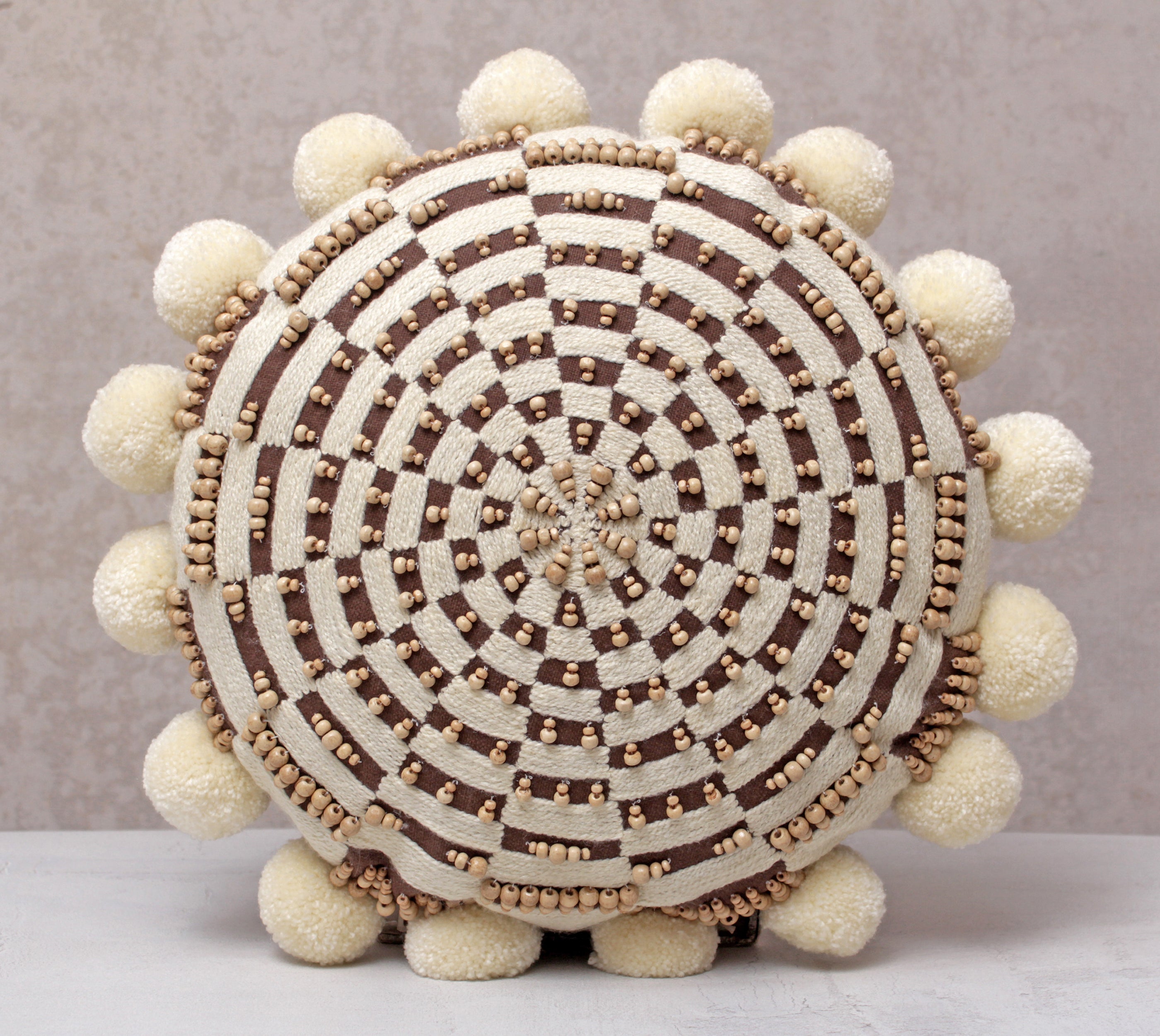 MAIGOLD Brown and Off-white Cotton Cushion Cover