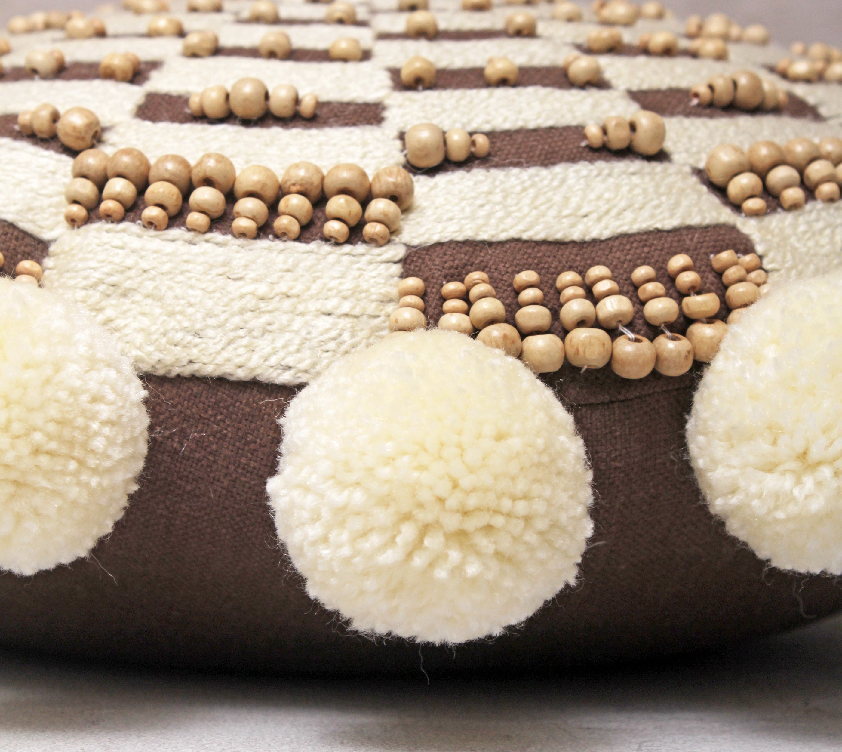 MAIGOLD Brown and Off-white Cotton Cushion Cover